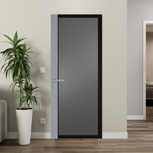 Межкомнатная дверь ProfilDoors 6 AGK цвет Мателюкс графит черный прокрас вставка Смоки кромка Серебро