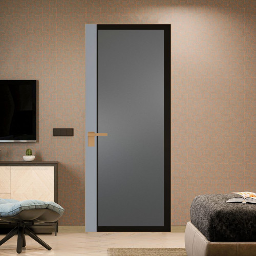 Межкомнатная дверь ProfilDoors 6 AGK цвет Мателюкс графит черный прокрас вставка Смоки кромка Золото