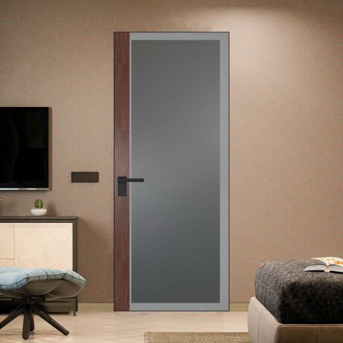 Межкомнатная дверь ProfilDoors 6 AGK цвет Мателюкс графит серый прокрас вставка Дуб Тобакко кромка Черный матовый