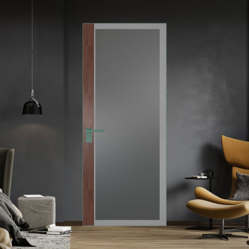 Межкомнатная дверь ProfilDoors 6 AGK цвет Мателюкс графит серый прокрас вставка Дуб Тобакко кромка Зеленый воск