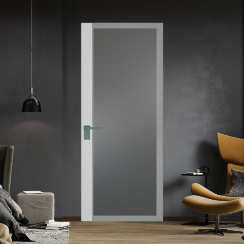 Межкомнатная дверь ProfilDoors 6 AGK цвет Мателюкс графит серый прокрас вставка Крем Вайт кромка Зеленый воск