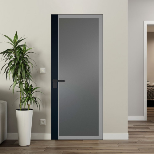 Межкомнатная дверь ProfilDoors 6 AGK цвет Мателюкс графит серый прокрас вставка Нэви Блу кромка Черный матовый
