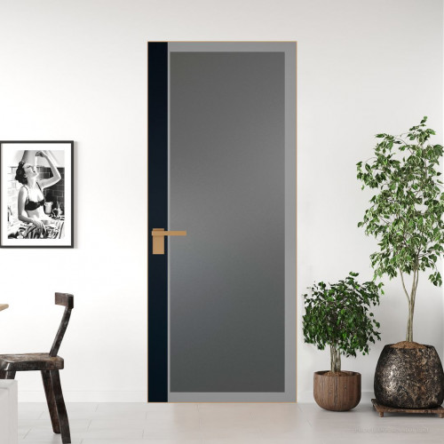 Межкомнатная дверь ProfilDoors 6 AGK цвет Мателюкс графит серый прокрас вставка Нэви Блу кромка Золото