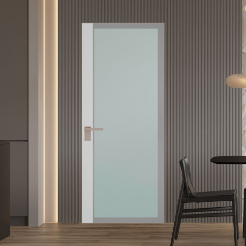 Межкомнатная дверь ProfilDoors 6 AGK цвет Мателюкс серый прокрас вставка Крем Вайт кромка Никель матовый