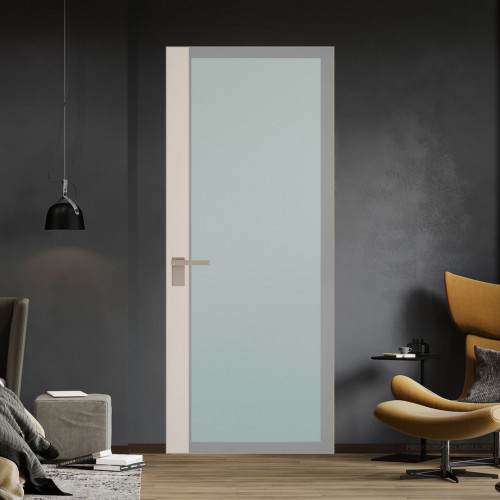 Межкомнатная дверь ProfilDoors 6 AGK цвет Мателюкс серый прокрас вставка Кремовая Магнолия кромка Никель матовый