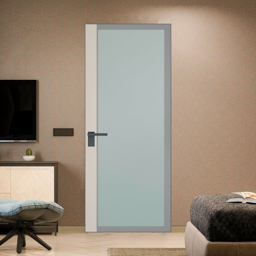 Межкомнатная дверь ProfilDoors 6 AGK цвет Мателюкс серый прокрас вставка Кремовая Магнолия кромка Серая ночь