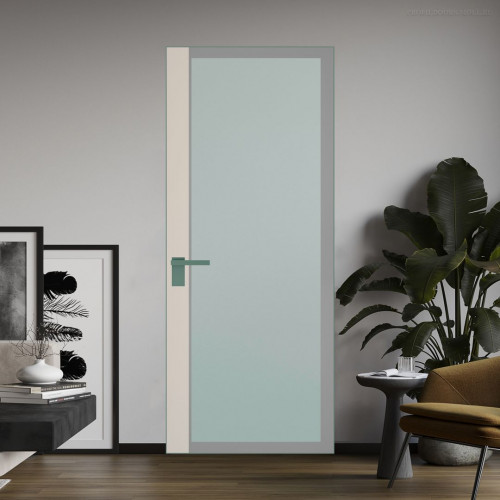Межкомнатная дверь ProfilDoors 6 AGK цвет Мателюкс серый прокрас вставка Кремовая Магнолия кромка Зеленый воск