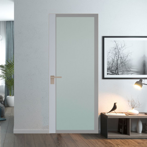 Межкомнатная дверь ProfilDoors 6 AGK цвет Мателюкс серый прокрас вставка Лайт Грей кромка Никель матовый