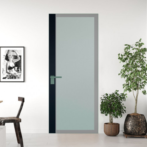 Межкомнатная дверь ProfilDoors 6 AGK цвет Мателюкс серый прокрас вставка Нэви Блу кромка Зеленый воск