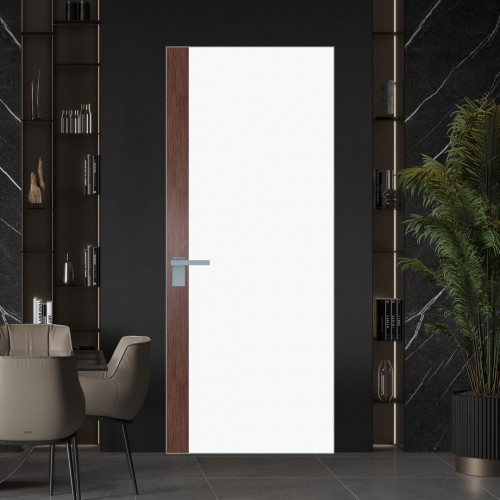 Межкомнатная дверь ProfilDoors 6 AGK цвет Монохром белый просветленный триплекс вставка Дуб Тобакко кромка Серебро