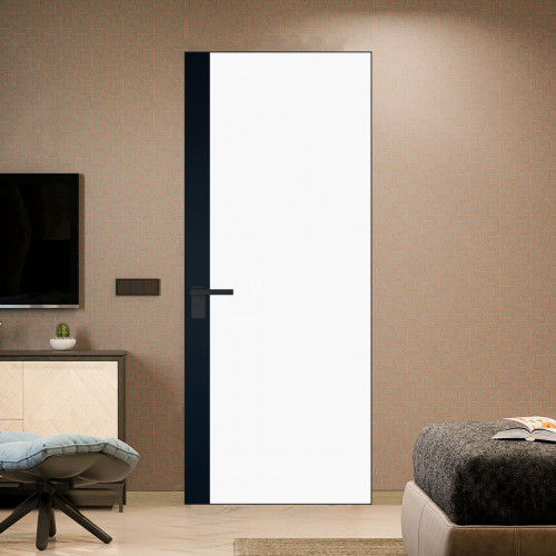 Межкомнатная дверь ProfilDoors 6 AGK цвет Монохром белый просветленный триплекс вставка Нэви Блу кромка Черный матовый