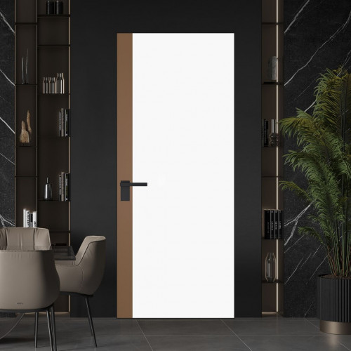 Межкомнатная дверь ProfilDoors 6 AGK цвет Монохром белый просветленный триплекс вставка Перламутр золото кромка Черный матовый