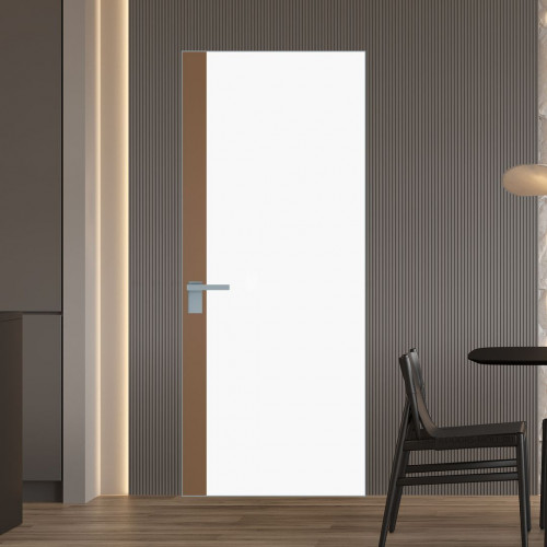 Межкомнатная дверь ProfilDoors 6 AGK цвет Монохром белый просветленный триплекс вставка Перламутр золото кромка Матовая