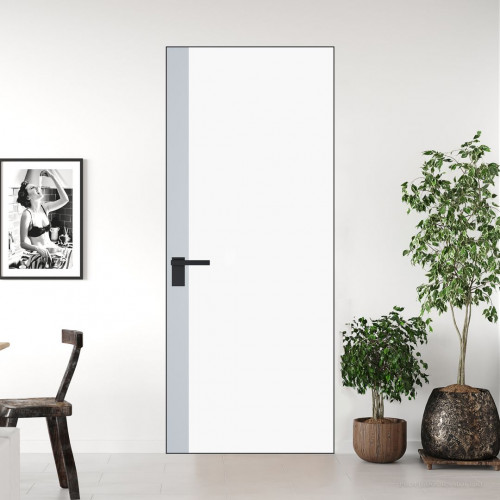 Межкомнатная дверь ProfilDoors 6 AGK цвет Монохром белый просветленный триплекс вставка Вайт кромка Черный матовый