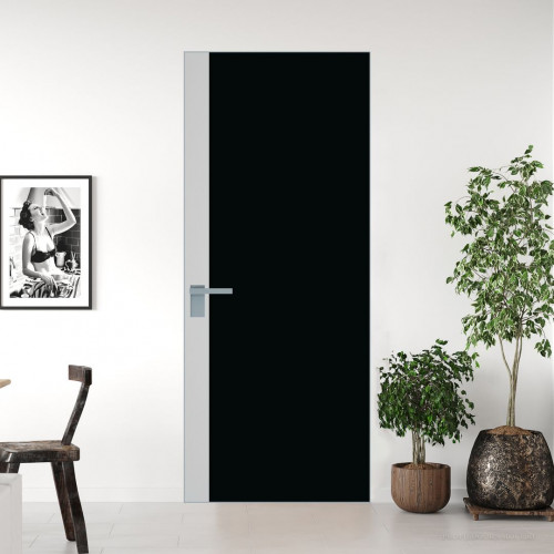 Межкомнатная дверь ProfilDoors 6 AGK цвет Монохром черный триплекс вставка Крем Вайт кромка Матовая