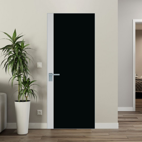 Межкомнатная дверь ProfilDoors 6 AGK цвет Монохром черный триплекс вставка Крем Вайт кромка Серебро