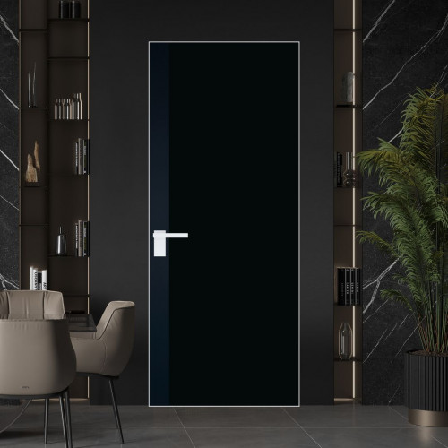 Межкомнатная дверь ProfilDoors 6 AGK цвет Монохром черный триплекс вставка Нэви Блу кромка Вайт
