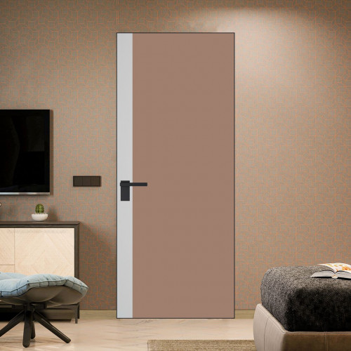 Межкомнатная дверь ProfilDoors 6 AGK цвет Монохром капучино триплекс вставка Крем Вайт кромка Черный матовый