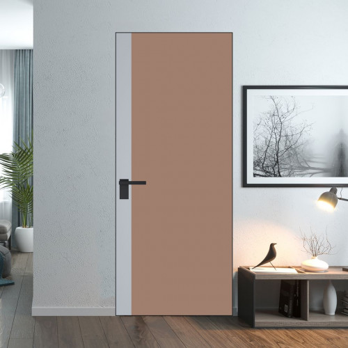 Межкомнатная дверь ProfilDoors 6 AGK цвет Монохром капучино триплекс вставка Лайт Грей кромка Черный матовый