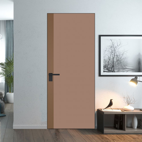 Межкомнатная дверь ProfilDoors 6 AGK цвет Монохром капучино триплекс вставка Перламутр золото кромка Черный матовый