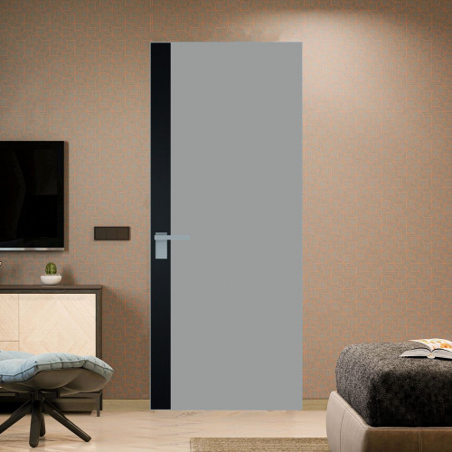 Межкомнатная дверь ProfilDoors 6 AGK цвет Монохром серый триплекс вставка Блэк кромка Серебро