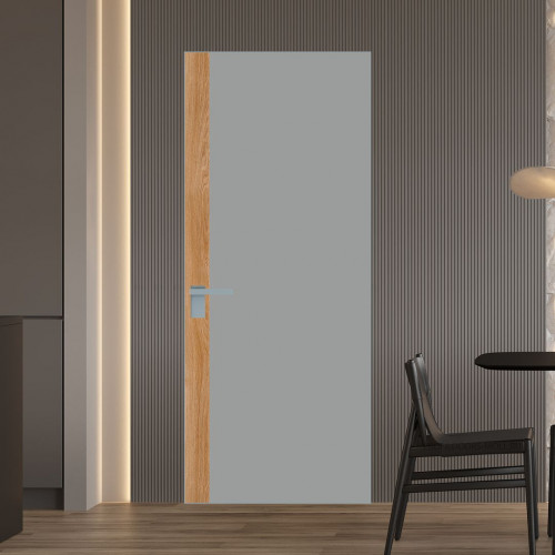 Межкомнатная дверь ProfilDoors 6 AGK цвет Монохром серый триплекс вставка Дуб Карамель кромка Серебро
