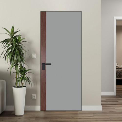 Межкомнатная дверь ProfilDoors 6 AGK цвет Монохром серый триплекс вставка Дуб Тобакко кромка Черный матовый