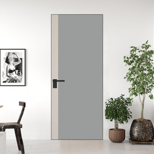 Межкомнатная дверь ProfilDoors 6 AGK цвет Монохром серый триплекс вставка Кремовая Магнолия кромка Черный матовый