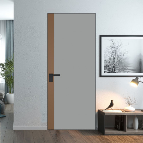 Межкомнатная дверь ProfilDoors 6 AGK цвет Монохром серый триплекс вставка Перламутр золото кромка Черный матовый