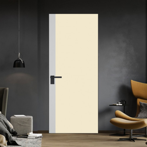 Межкомнатная дверь ProfilDoors 6 AGK цвет Монохром жемчуг триплекс вставка Крем Вайт кромка Черный матовый