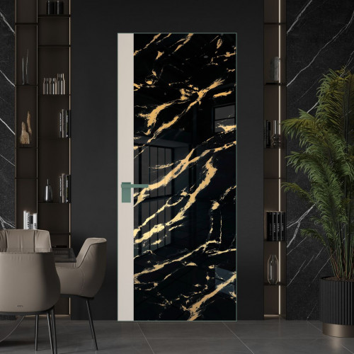 Межкомнатная дверь ProfilDoors 6 AGK цвет Нефи черный узор золото вставка Кремовая Магнолия кромка Зеленый воск