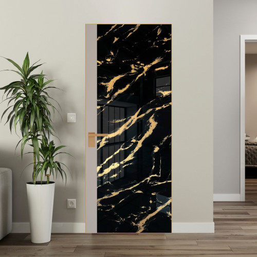 Межкомнатная дверь ProfilDoors 6 AGK цвет Нефи черный узор золото вставка Сэнд кромка Золото
