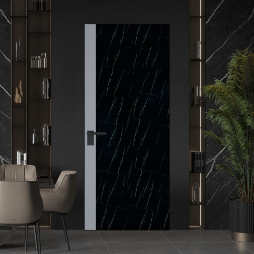 Межкомнатная дверь ProfilDoors 6 AGK цвет Неро мрамор вставка Смоки кромка Черный матовый