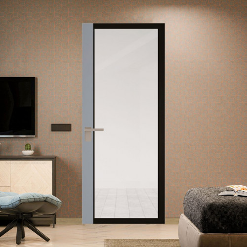 Межкомнатная дверь ProfilDoors 6 AGK цвет Планибель черный прокрас вставка Смоки кромка Никель матовый