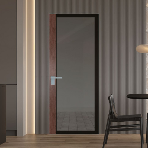Межкомнатная дверь ProfilDoors 6 AGK цвет Планибель графит черный прокрас вставка Дуб Тобакко кромка Серебро