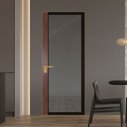 Межкомнатная дверь ProfilDoors 6 AGK цвет Планибель графит черный прокрас вставка Дуб Тобакко кромка Золото