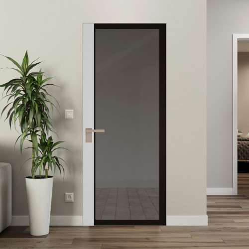 Межкомнатная дверь ProfilDoors 6 AGK цвет Планибель графит черный прокрас вставка Крем Вайт кромка Никель матовый