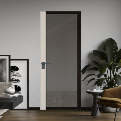 Межкомнатная дверь ProfilDoors 6 AGK цвет Планибель графит черный прокрас вставка Кремовая Магнолия кромка Серая ночь