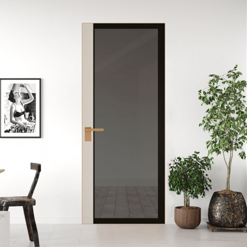 Межкомнатная дверь ProfilDoors 6 AGK цвет Планибель графит черный прокрас вставка Кремовая Магнолия кромка Золото