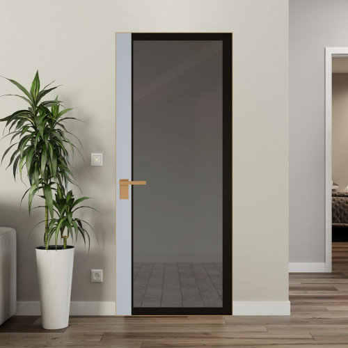 Межкомнатная дверь ProfilDoors 6 AGK цвет Планибель графит черный прокрас вставка Лайт Грей кромка Золото