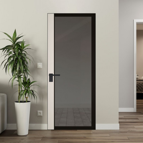 Межкомнатная дверь ProfilDoors 6 AGK цвет Планибель графит черный прокрас вставка Перламутр белый кромка Черный матовый