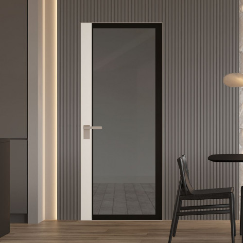 Межкомнатная дверь ProfilDoors 6 AGK цвет Планибель графит черный прокрас вставка Перламутр белый кромка Никель матовый