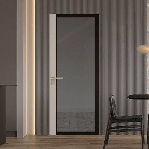 Межкомнатная дверь ProfilDoors 6 AGK цвет Планибель графит черный прокрас вставка Сэнд кромка Никель матовый