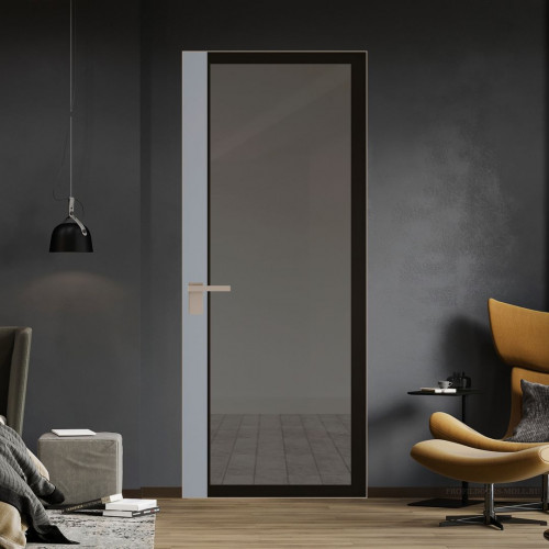 Межкомнатная дверь ProfilDoors 6 AGK цвет Планибель графит черный прокрас вставка Смоки кромка Никель матовый