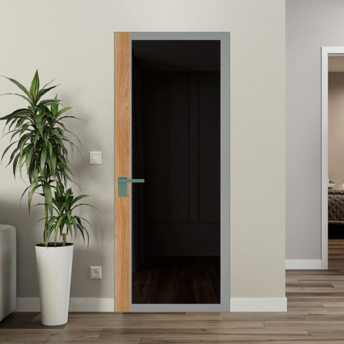 Межкомнатная дверь ProfilDoors 6 AGK цвет Планибель графит серый прокрас вставка Дуб Карамель кромка Зеленый воск