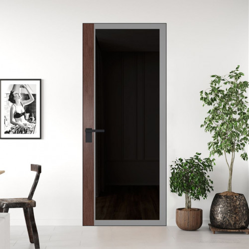 Межкомнатная дверь ProfilDoors 6 AGK цвет Планибель графит серый прокрас вставка Дуб Тобакко кромка Черный матовый