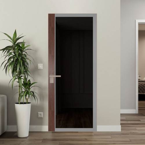 Межкомнатная дверь ProfilDoors 6 AGK цвет Планибель графит серый прокрас вставка Дуб Тобакко кромка Никель матовый