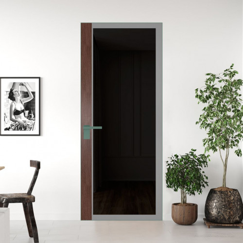 Межкомнатная дверь ProfilDoors 6 AGK цвет Планибель графит серый прокрас вставка Дуб Тобакко кромка Зеленый воск