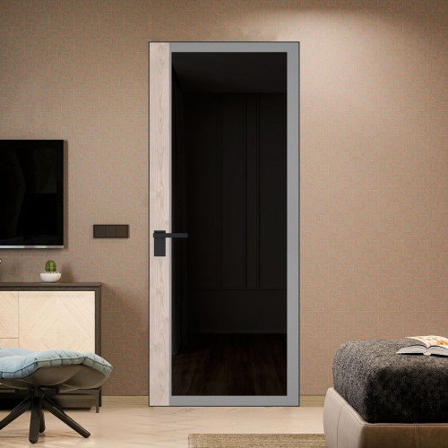 Межкомнатная дверь ProfilDoors 6 AGK цвет Планибель графит серый прокрас вставка Каштан светлый кромка Черный матовый