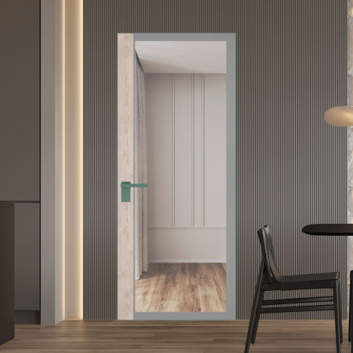 Межкомнатная дверь ProfilDoors 6 AGK цвет Планибель серый прокрас вставка Каштан светлый кромка Зеленый воск